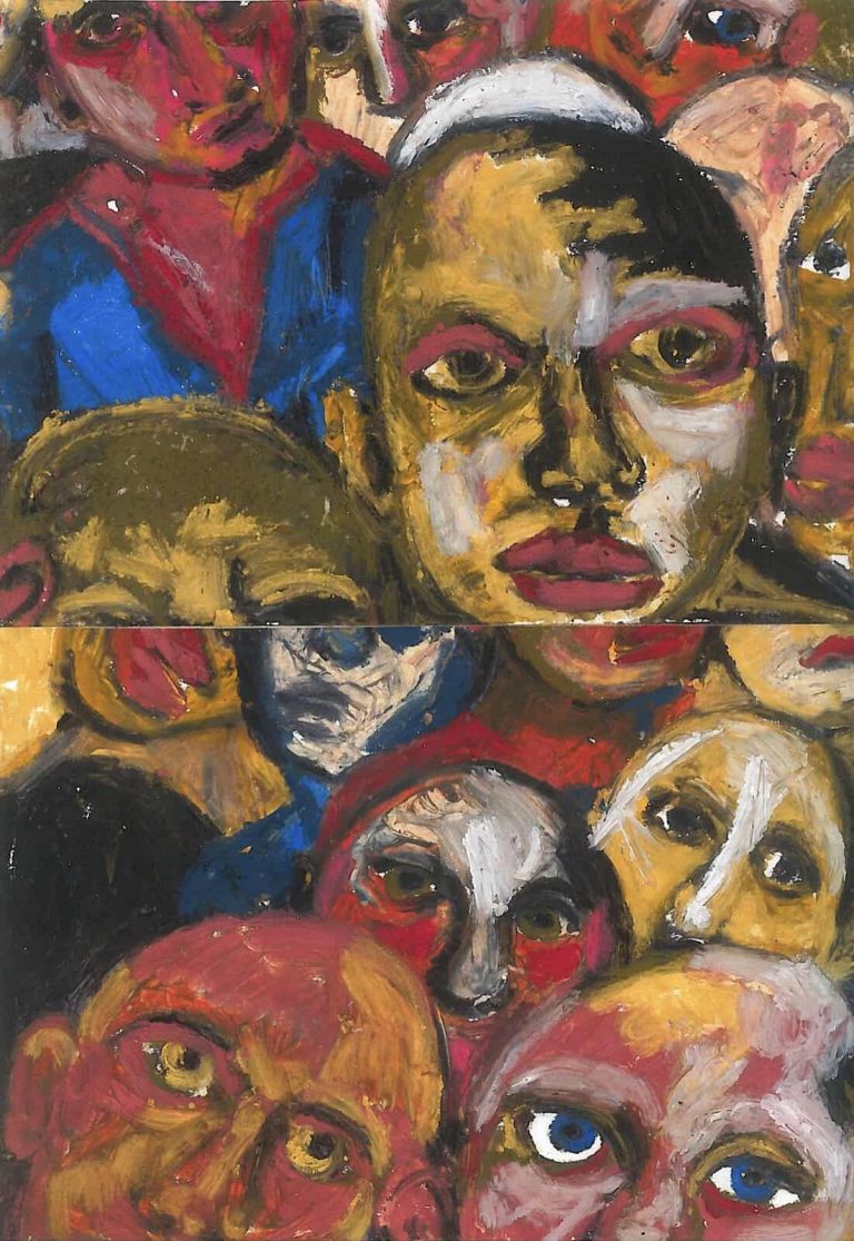 Jade van der Mark, Together but separated 1, 2021, Oilstick on paper,29.7x20.5cm Janet Rady Fine Art