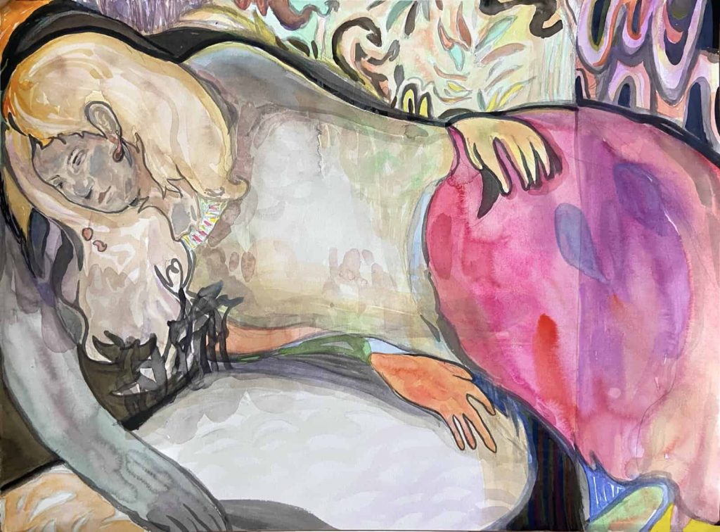 Koshiro Akiyama, Lying Down, 2021, Watercolour and ink on paper, 48.5x37cm, Janet Rady Fine Art