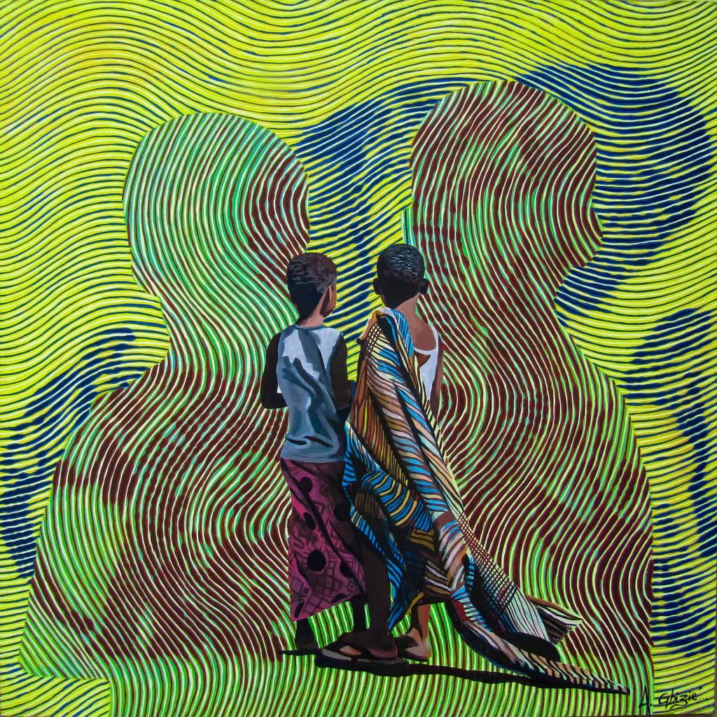 Alex Gbizié, Les Filles de la Nature, 2022, 100x100cm Janet Rady Fine Art