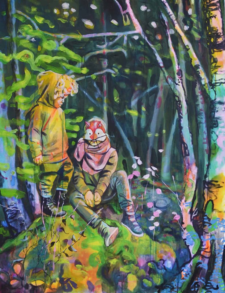 Daniel Freaker, Under the Silver Birch, 2021, Acrylic on canvas, 130x100cm Janet Rady Fine Art
