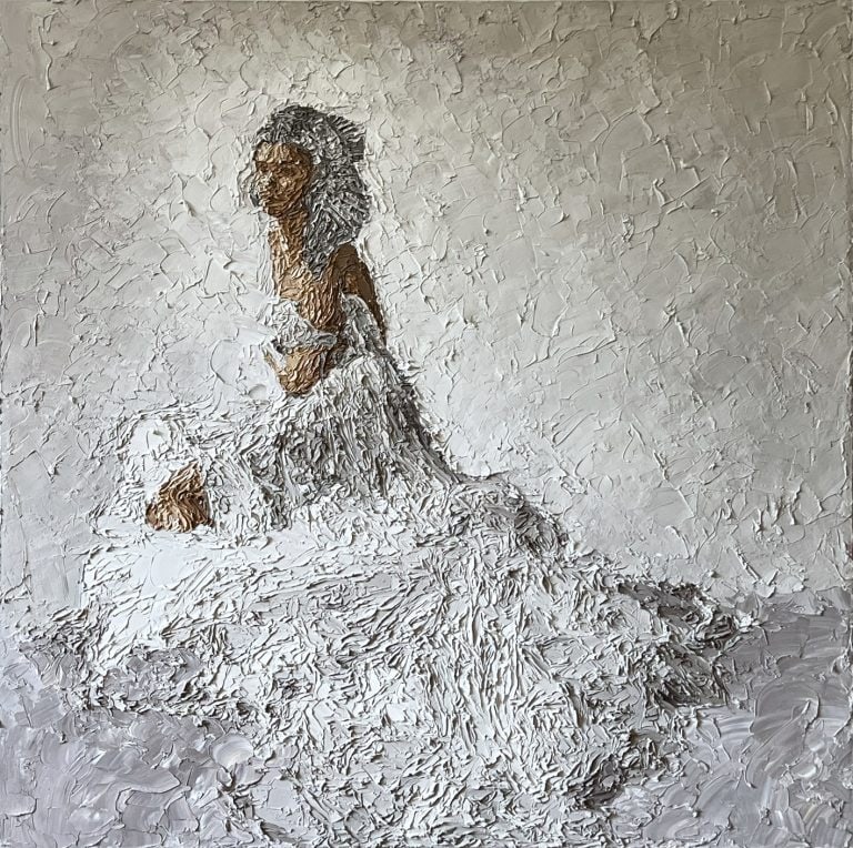 Hossam Dirar, Cleopatra Waiting, 2022, Oil on canvas, 120x120cm Janet Rady Fine Art