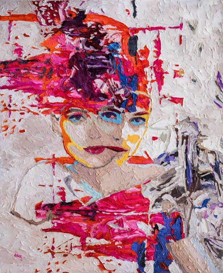 Hossam Dirar, Myself and Me 3, 2022, Oil on canvas,146x120cm Janet Rady Fine Art