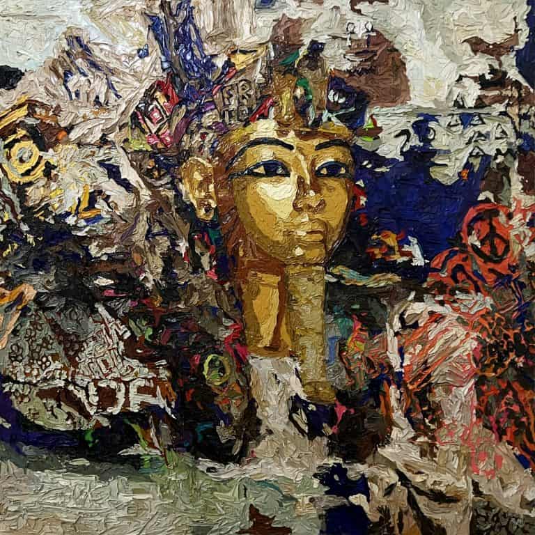 Hossam Dirar, The Golden King, 2022, Oil on canvas,120x120cm Janet Rady Fine Art