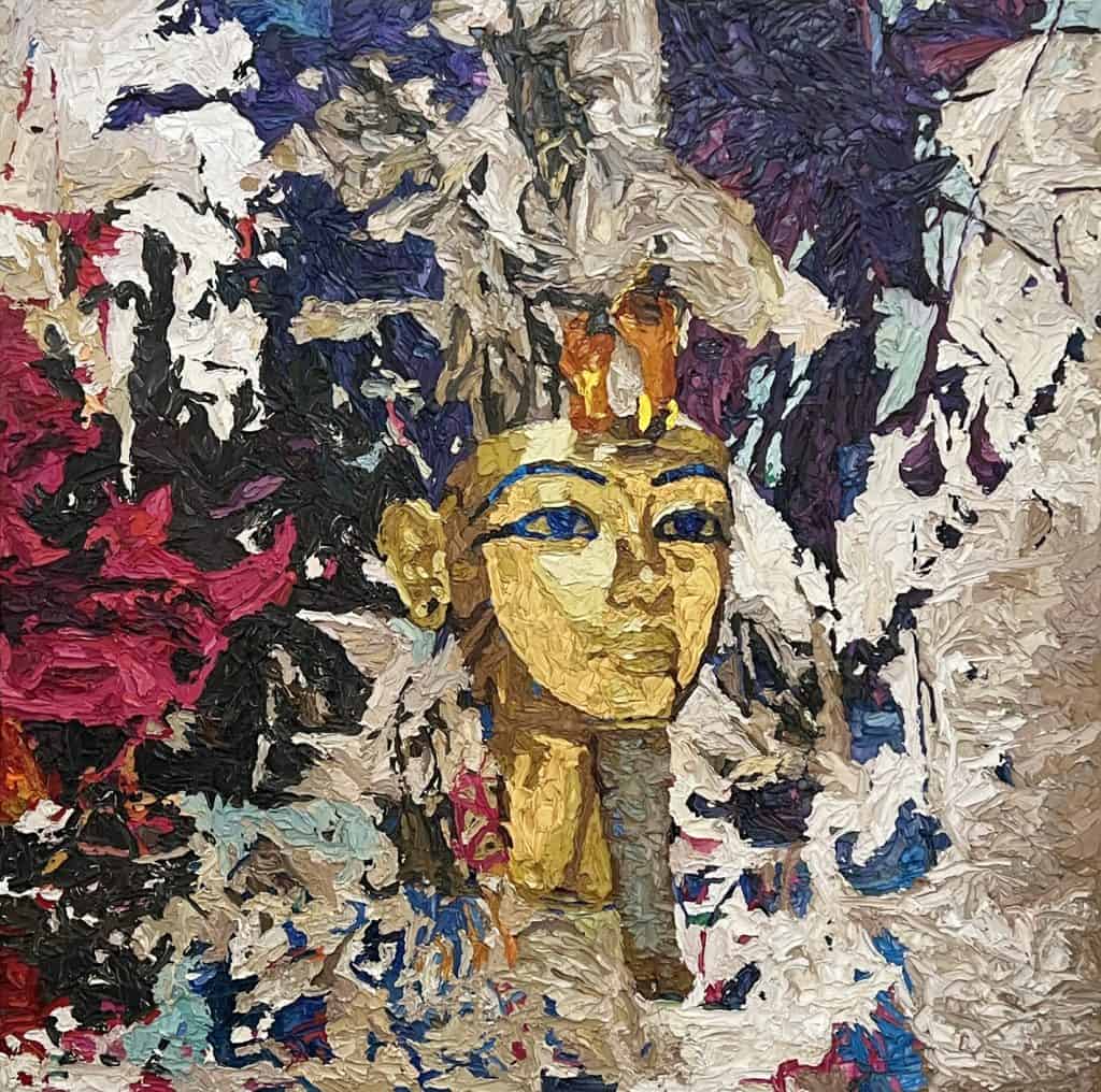 Hossam Dirar, Tut At Sunrise, 2022, Oil on canvas,120x120cm Janet Rady Fine Art