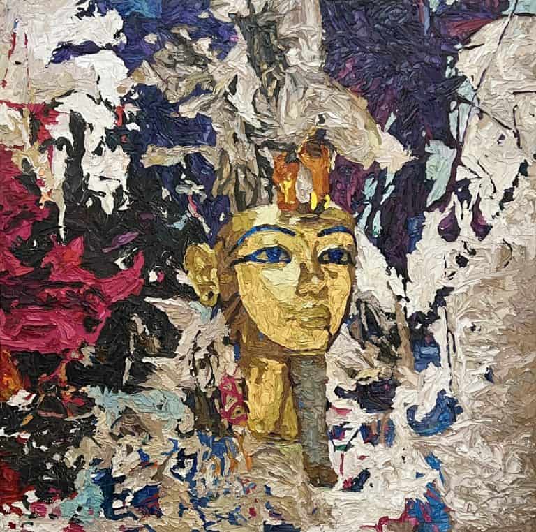 Hossam Dirar, Tut At Sunrise, 2022, Oil on canvas,120x120cm Janet Rady Fine Art