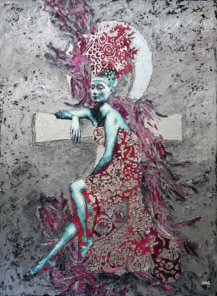 Hossam Dirar, With the Key Of Life, 2022, Oil on canvas,150x110cm Janet Rady Fine Art