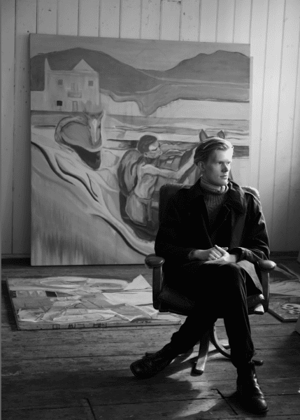 Huddie Hamper in front of his work, The Crossing