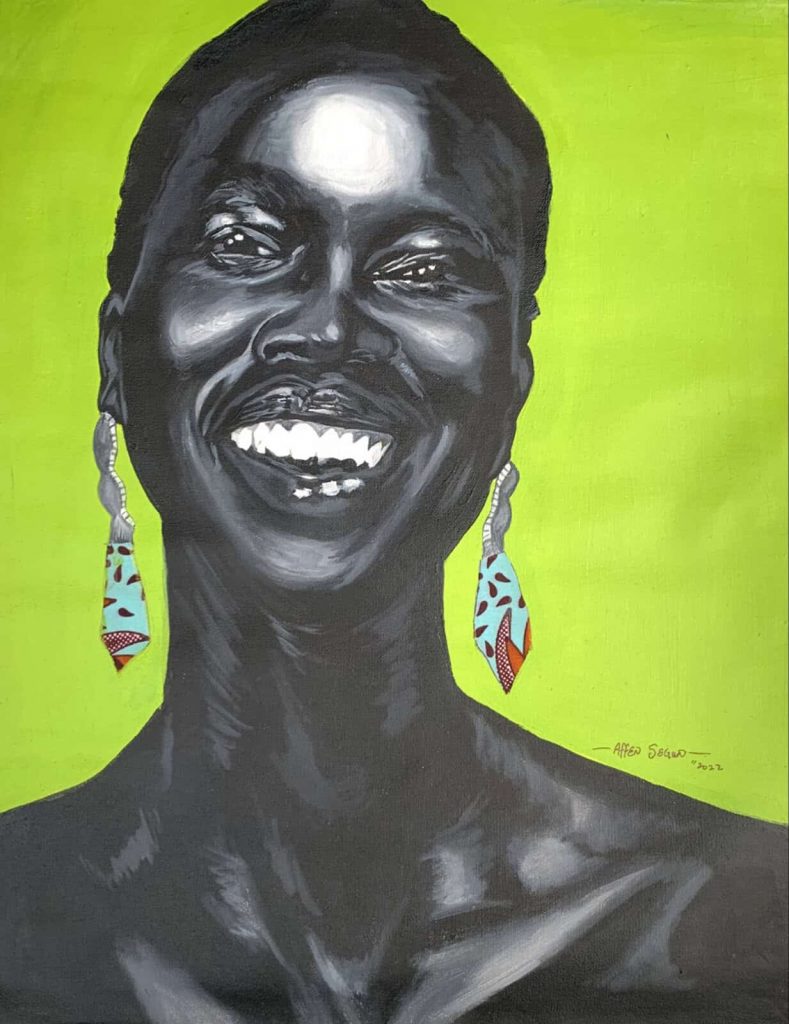 Affen Segun, Eternal Joy II, 2022, Acrylic and ankara fabric on canvas 58.4 x 48.3 cm 23 x 19 in Affen Segun Eternal Joy II, 2022 Acrylic and ankara fabric on canvas 58.4x48.3cm Janet Rady Fine Art