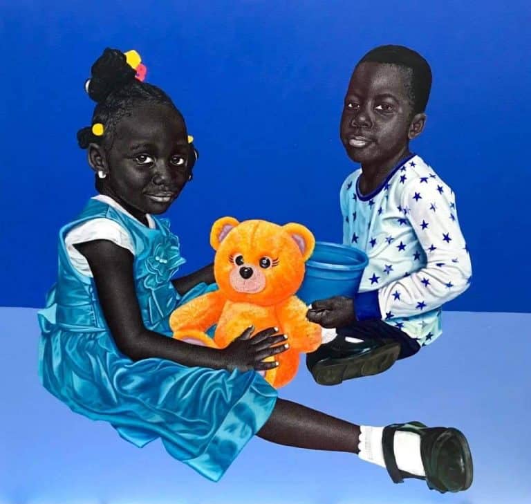 Jules Disso, Mbouh Bolo-Bolo, 2022, Ballpoint pen and acrylic on canvas, 110x120cm Janet Rady Fine Art