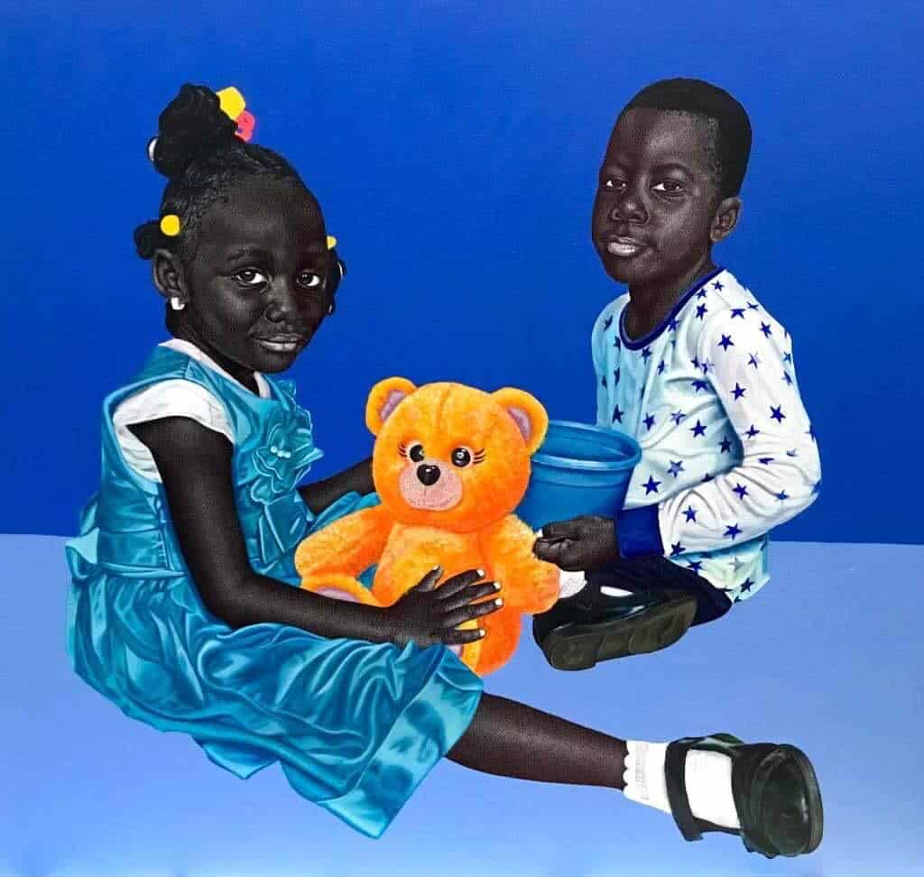 Jules Disso, Mbouh Bolo-Bolo, 2022, Ballpoint pen and acrylic on canvas, 110x120cm Janet Rady Fine Art