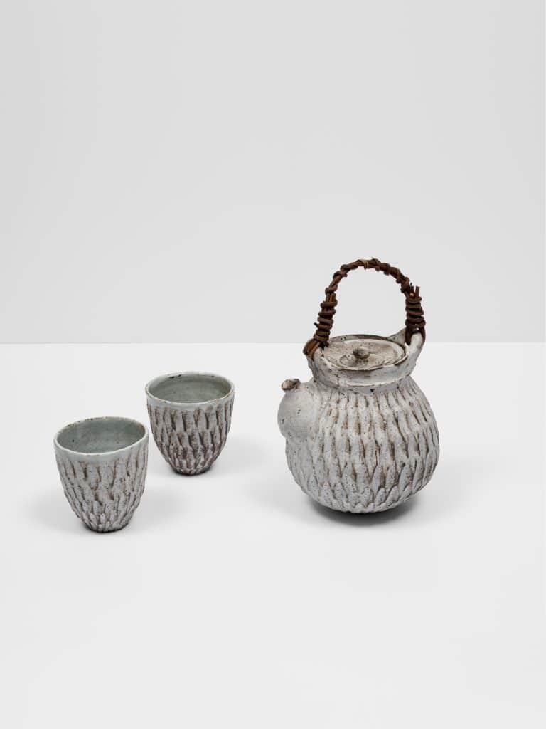 Ceramic Dry Kohiki Flower Petal Teapot and Two Cups, 2022