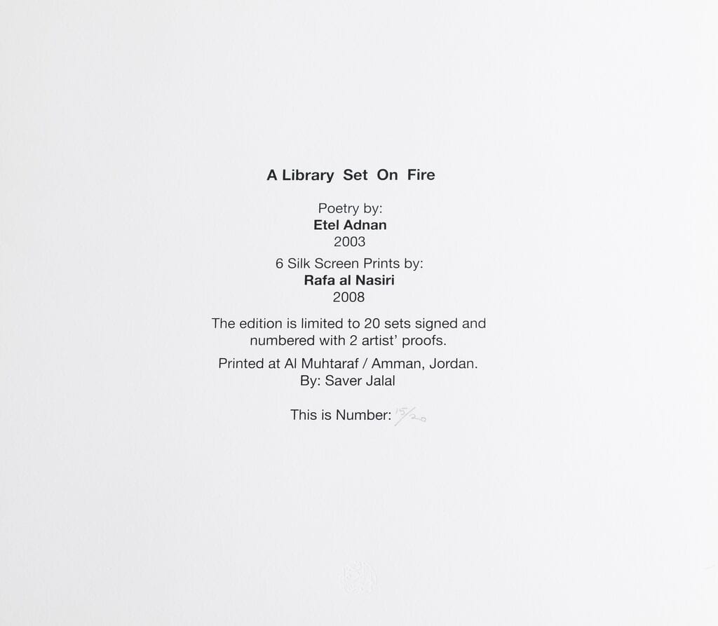 A library set on fire Portfolio (Poem by Etel Adnan), 2008