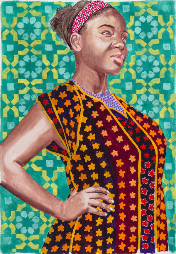 Green Tile Background, Maroon Tunic, 2019